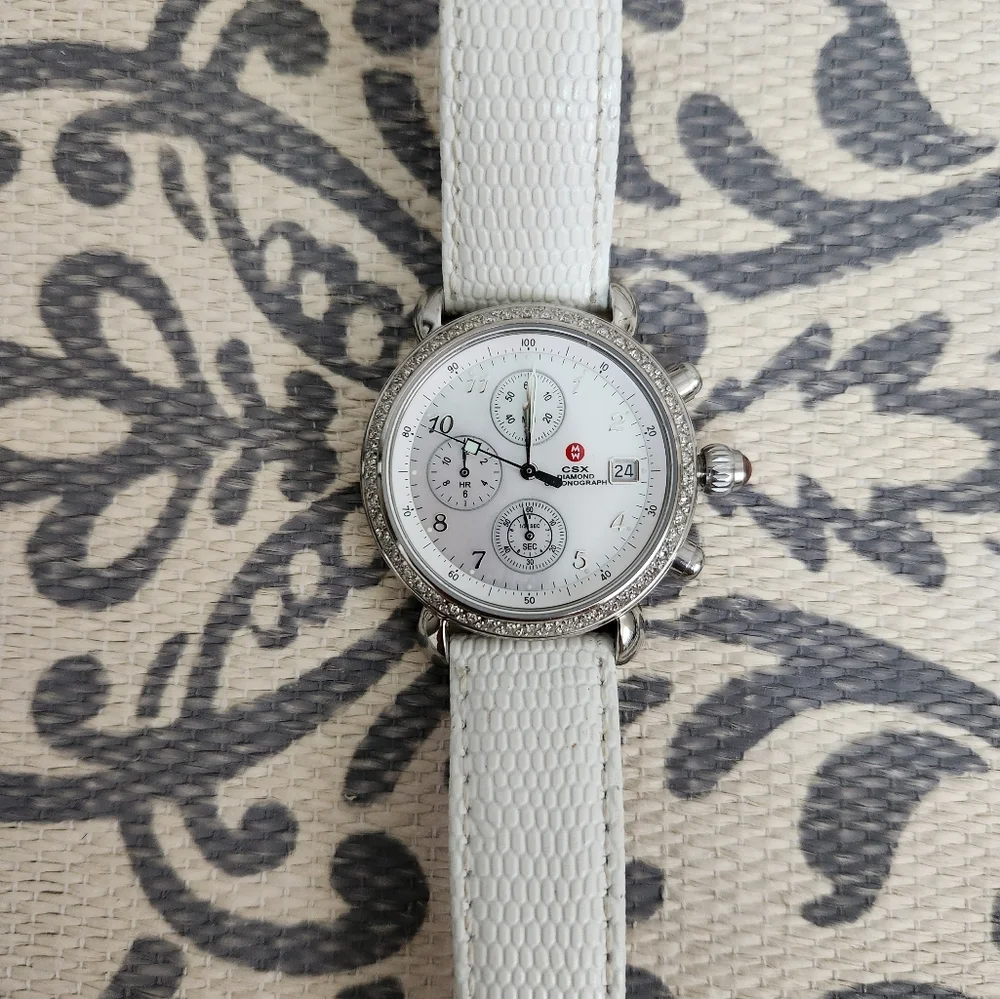 Michele Woman's CSX Diamond Chronograph Watch /3 Leather Bands - Picture 2 of 6